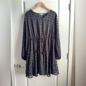 Kirundo Women’s Black Fun Textured Dress Sheer Sleeves Size XL